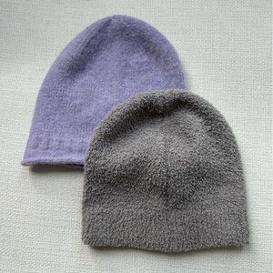 Kids Cozy Gray and Purple Beanie Set